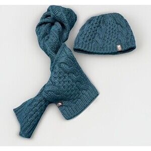 The North Face Cable Knit Beanie & Scarf Set Teal / Slate Blue Alpaca Wool The North Face Blue Beanie Hats for Women | eBay main image 4